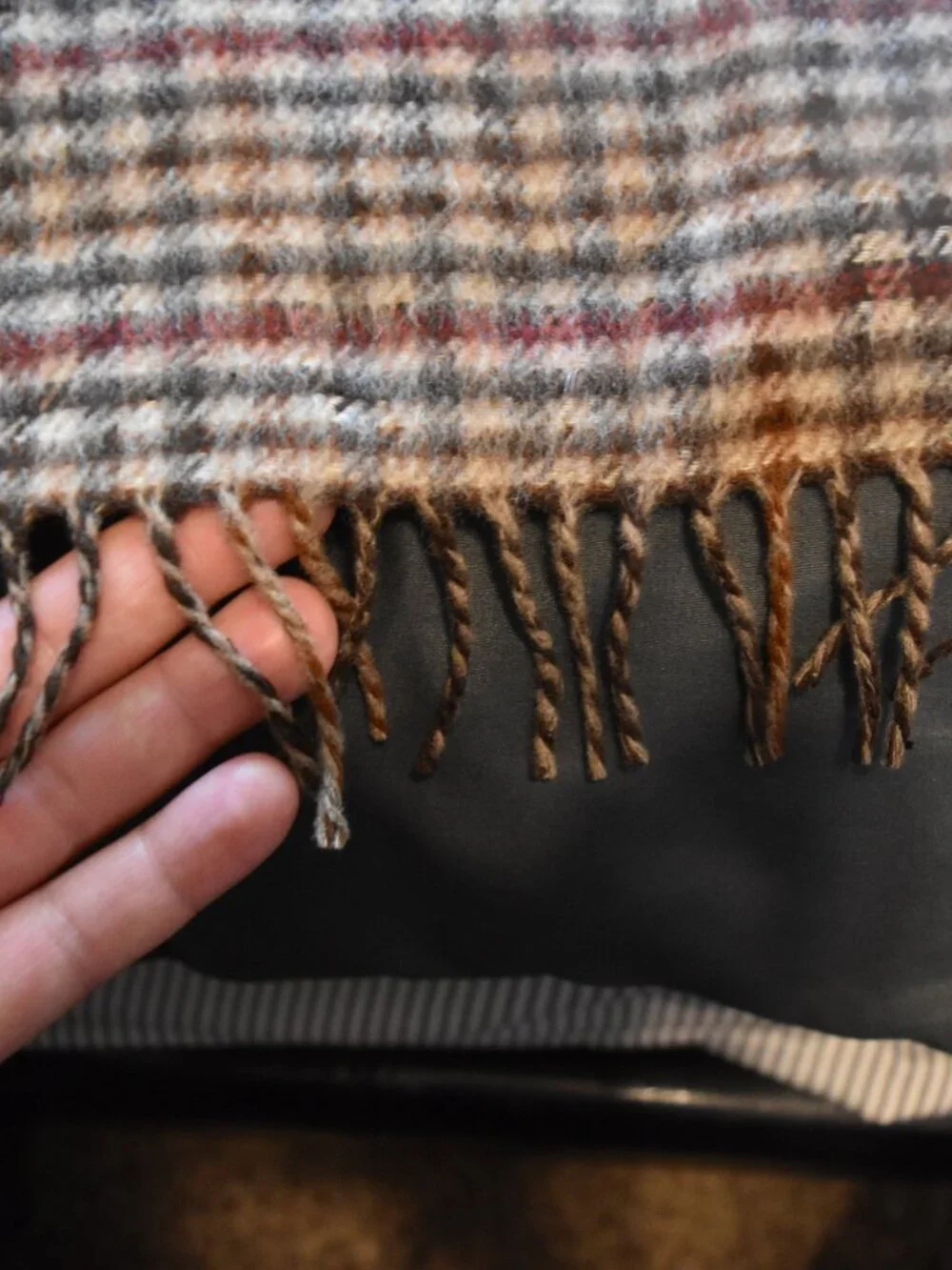 Christian Dior Plaid Wool Fringe Long Scarf - Made in Italy
